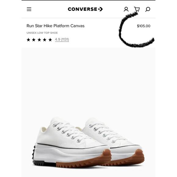 Converse Run Star Hike Low Sneakers - US Men's 10 Women’s 11.5 Canvas White $105 - Picture 2 of 8
